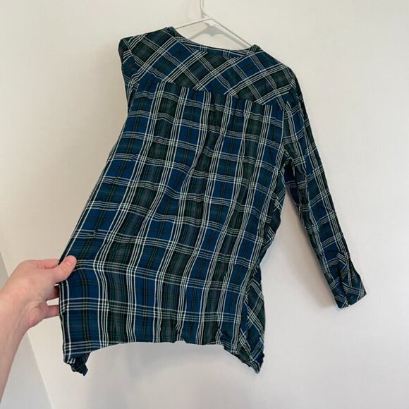 J. JILL Plaid Dipped Hem Button Up Tunic Blue Green Lightweight Button Down S - Picture 14 of 16